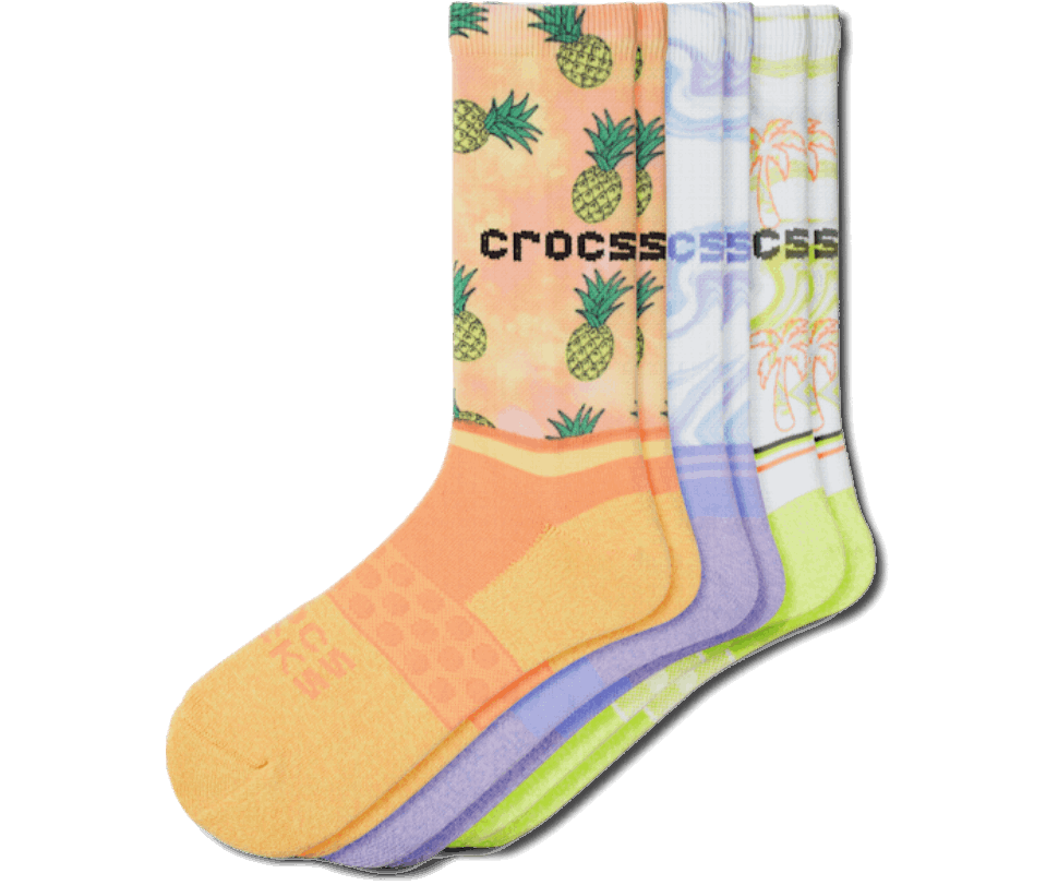 Crocs Zeķes Pieaugušajiem Crew Retro Kūrorts 3 Pack Balts Tropisks