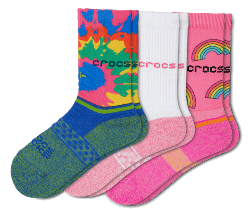 Crocs Socks Kid Crew Evergreen 3-pack Elektriskā Rozā Kaklasaites Krāsa