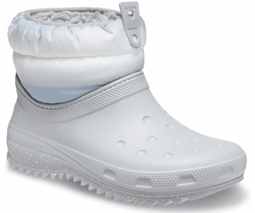 Crocs Sieviešu Klasiskie Neo Puff Shorty Zābaki Gaiši Pelēki Balti