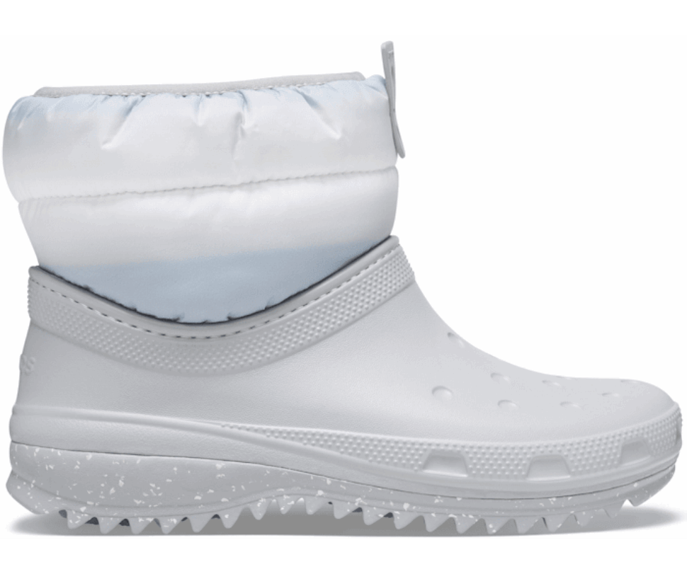 Crocs Sieviešu Klasiskie Neo Puff Shorty Zābaki Gaiši Pelēki Balti