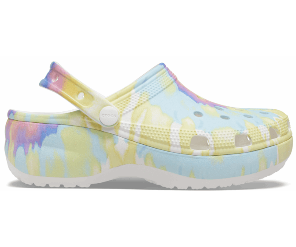 Crocs Sieviešu Klasiskās Platformas Kaklasaites Krāsas Grafiskā Koka Tupele Balta Multi